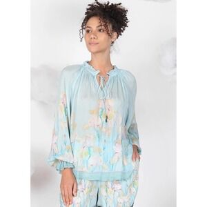 Bl^nk London MAHOGANY TOP Size Large Watercolor Floral‎ Iris Pastel Peasant
